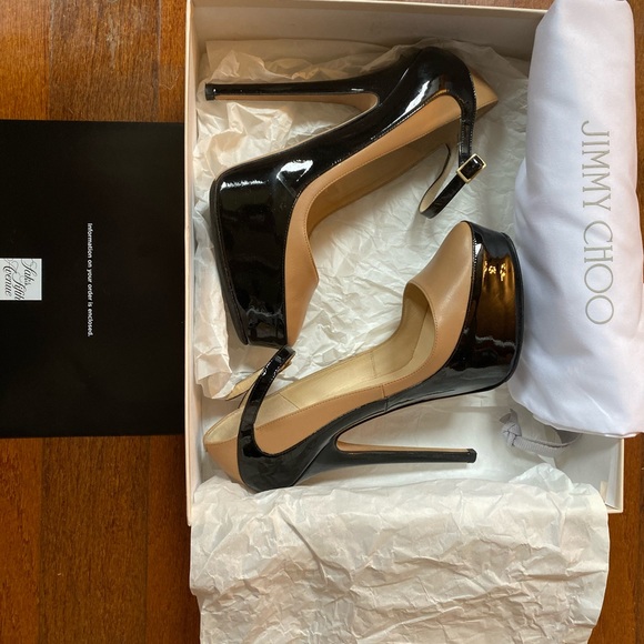 Patent Calf and Nude Jimmy Choo Mary Jane Pumps. - Picture 1 of 5